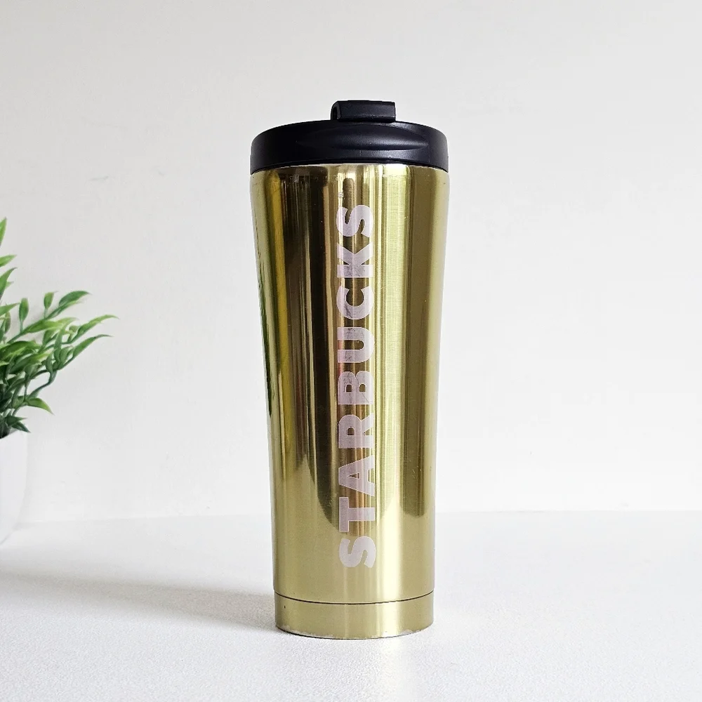 Starbucks 2016 Stainless Steel Vacuum Insulated Tumbler Mirror Gold 16Oz Cup Mug